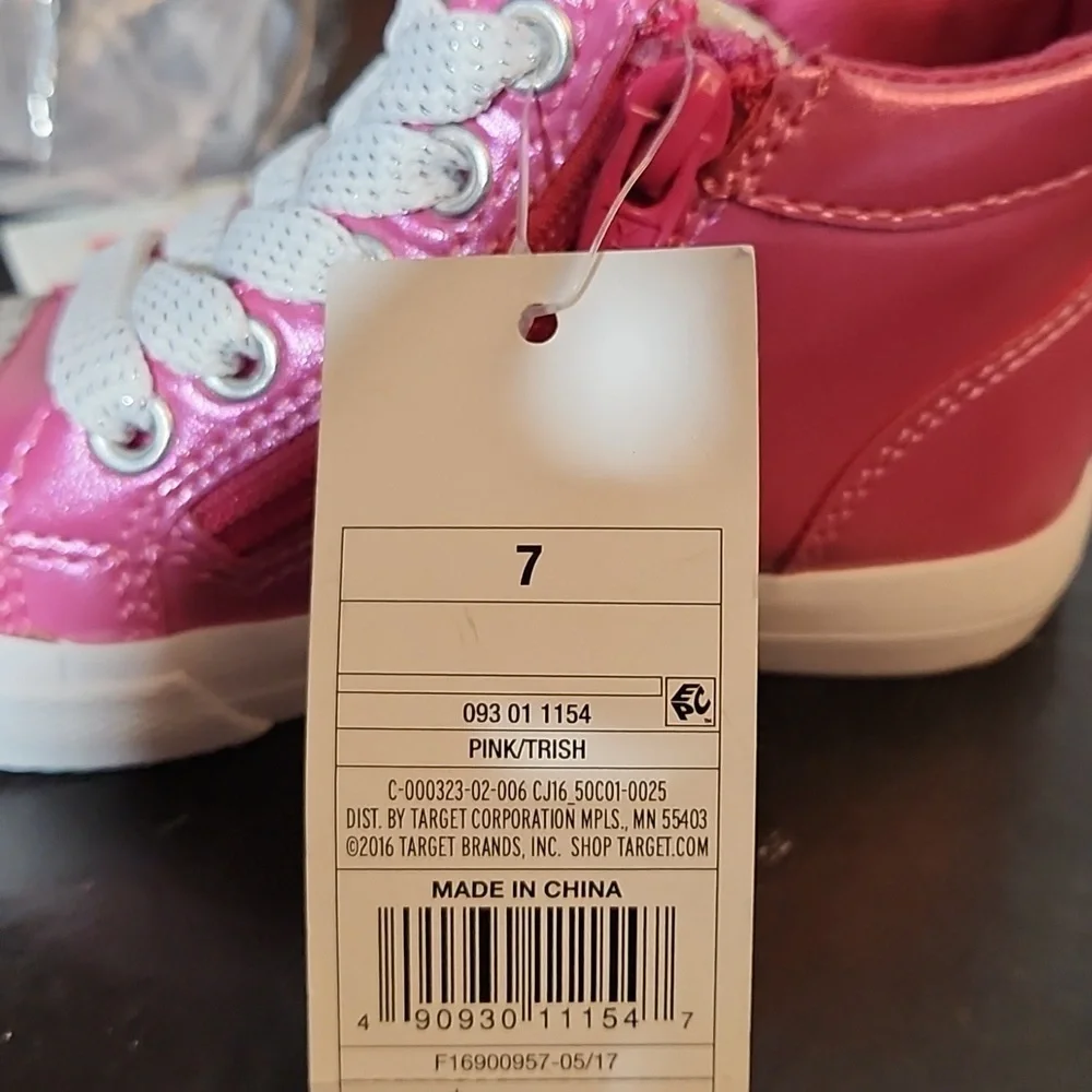 CAT & JACK Pink Pegasus Glitter Wing Pink Zipper Sneakers Size 7